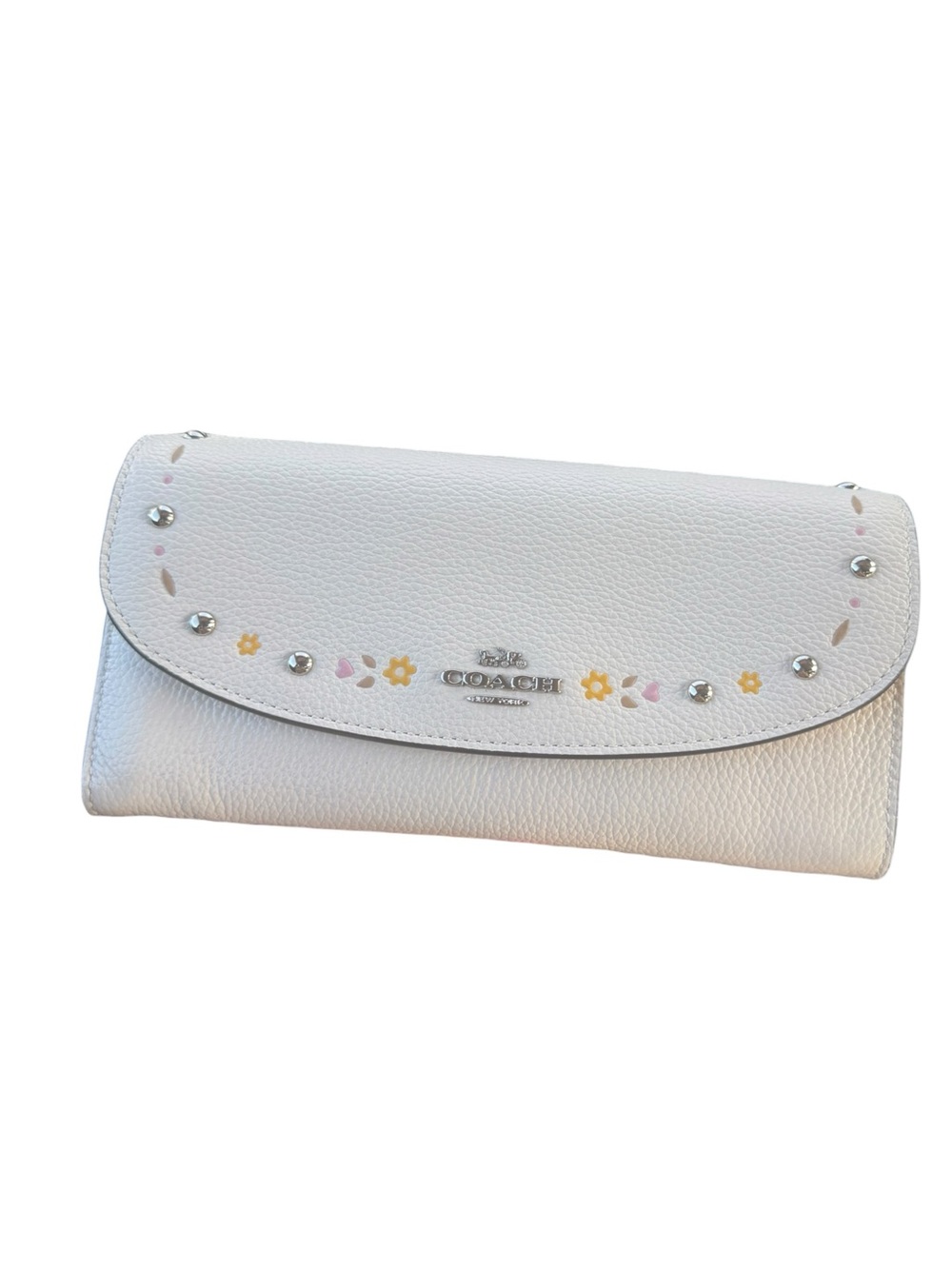 Coach White Floral Studded Leather Wallet